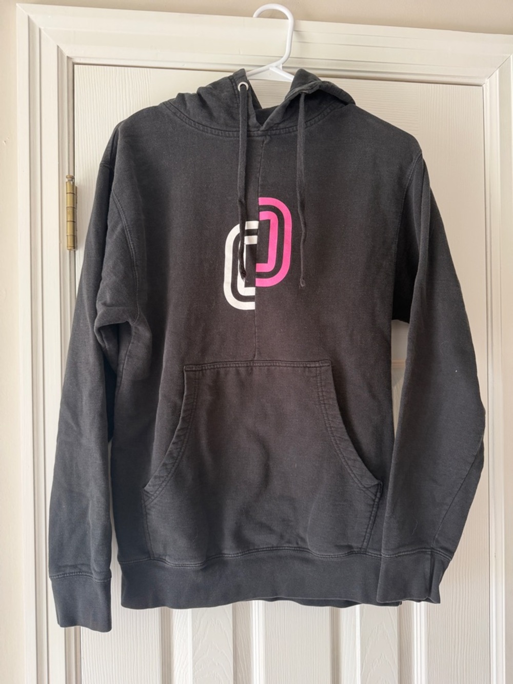 Overtime Men’s Black Hoodie with White & Hot Pink Interlocking Logo